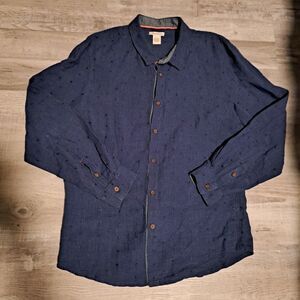 Carbon 2 Cobalt 100% Linen Button Down Blue Shirt Size Large Men's